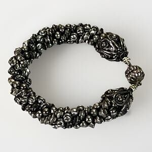 Heavy Sterling Silver Byzantine Bracelet 8” 14mm Magnetic Clasp Statement- 59.7g